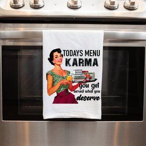 Karma Handmade Sublimated Kitchen Towel: Today's Menu - Stylish Funny and Functi